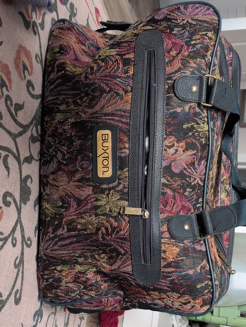 Buxton Floral Tapestry Travel Bag in Black, Pink, Green, Gold